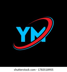 YM Y M letter logo design. Initial letter YM linked circle uppercase monogram logo red and blue. YM logo, Y M design. ym, y m