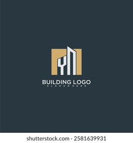 YN initial letter building logo for real estate with square design