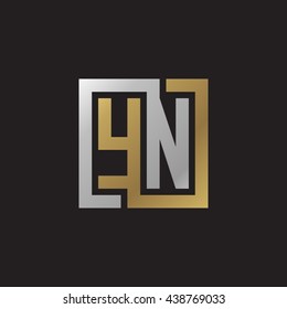 YN initial letters looping linked square elegant logo golden silver black background