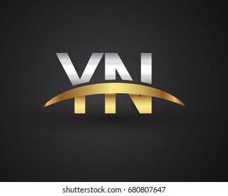 YN initial logo company name colored gold and silver swoosh design. vector logo for business and company identity.
