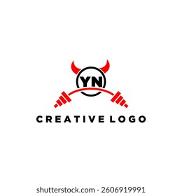 YN initial monogram for fitnes or gym logo with devil style design