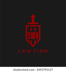 YN initial monogram for law firm with sword and shield logo image