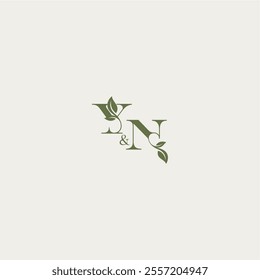 YN letter luxury wedding monogram design organic leaf logo bold initial concept