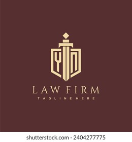 YN letter monogram for law firm with sword and shield logo image