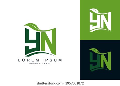 Monograma de logotipo YN con naturaleza de hoja verde biología orgánica curva forma de diseño de vector premium