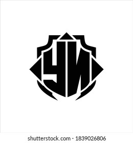 YN Logo monogram with shield line and 3 arrows shape design template on white background