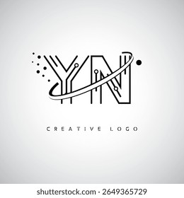 YN Orbit Monogram Logo – Futuristic Minimal Letter mark with Circular Line Art, Tech-Inspired Dots and Space Motion Concept for Modern Branding Identity