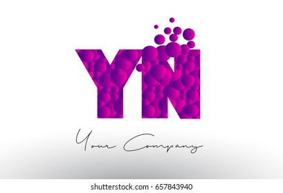 YN Y N Dots Letter Logo with Purple Pink Magenta Bubbles Texture Vector.