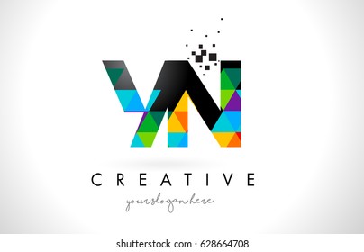 YN Y N Letter Logo with Colorful Vivid Triangles Texture Design Vector Illustration.