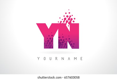 YN Y N Letter Logo with Pink Letters and Purple Color Particles Dots Design.