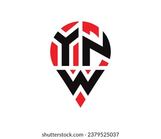 YNW letter location shape logo design. YNW letter location logo simple design.