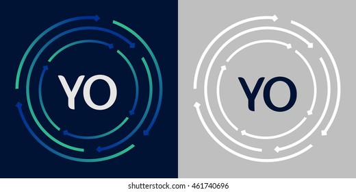 YO design template elements in abstract background logo, design identity in circle, letters business logo icon, blue/green alphabet letters, simplicity graphics
