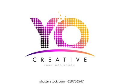 YO Dots Letter Logo Design with Magenta Bubble Circles and Swoosh