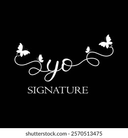 YO Handwritten initial letter, YO  simple signature vector logo with butterfly shape variation, beauty, photography letter logo design. Y O