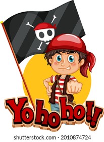 Yo Ho Ho font banner with a pirate boy cartoon character illustration