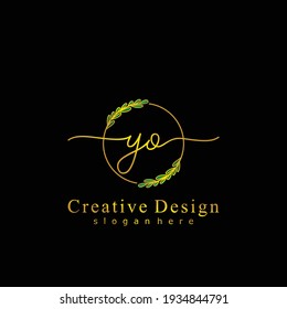 YO Initial calligraphy handwritten logo. Handwritten alphabet in the logo template. Letters and Alphabet for signature, wedding, fashion, floral and botanical logo design 