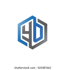 YO initial letters looping linked hexagon logo black gray blue