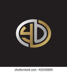 YO initial letters looping linked ellipse elegant logo golden silver black background