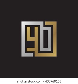 YO initial letters looping linked square elegant logo golden silver black background