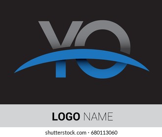 YO initial logo company name colored grey and blue swoosh design.