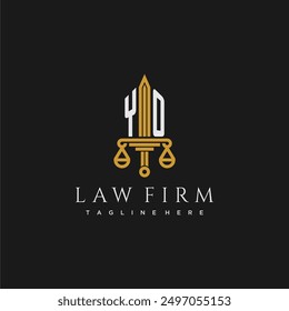 YO initial monogram for lawfirm logo with sword and scale