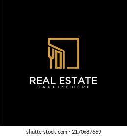 YO initial monogram logo for real estate design with creative square image