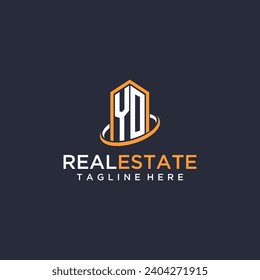 YO initial monogram logo real estate with building style design vector