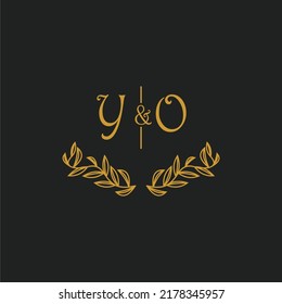 YO initial monogram wedding with creative leaf line