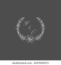 YO initial monogram wedding with creative leaf