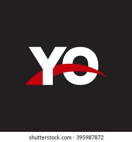 YO initial overlapping swoosh letter logo white red black background