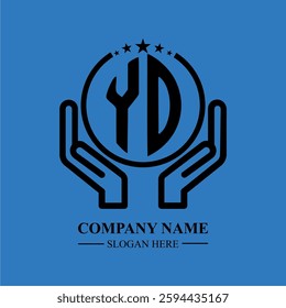 YO initials held within hands, symbolizing trust and protection. The circle represents unity, while stars highlight excellence and ambition.