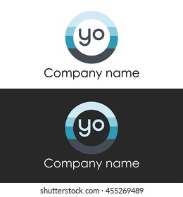 YO letter circle shape icon logo white blue