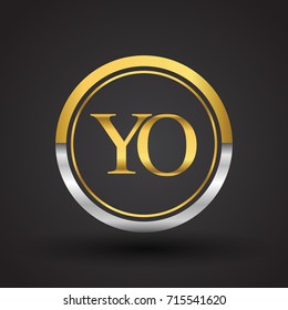 YO Letter logo in a circle, gold and silver colored. Vector design template elements for your business or company identity.