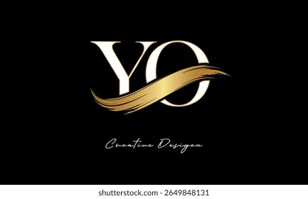 Logotipo de monograma de carta YO - marca de carta de traço elegante da escova de ouro para a marca de luxo, moda, Boutique Premium Identity Design
