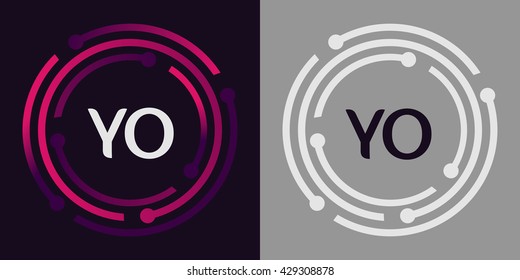 YO letters business logo icon design template elements in abstract background logo, design identity in circle, alphabet letter