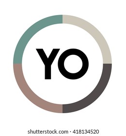 YO letters, four colors in abstract background logo, design identity in circle, alphabet letter