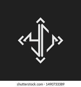 YO Logo Abstrac letter Monogram with Arrow in every side isolated on black background