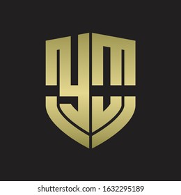 YO Logo monogram with emblem shield shape design isolated gold colors on black background
