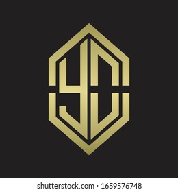 YO Logo monogram with hexagon shape and outline slice style with gold colors