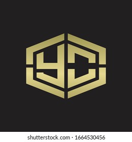 YO Logo monogram with hexagon shape and piece line rounded design tamplate on gold colors