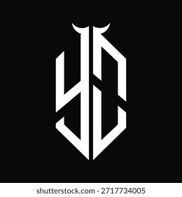 Monograma YO Logo com forma de chifre isolado preto e branco modelo de design em fundo preto