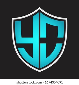 YO Logo monogram with shield shape isolated blue colors on outline design template