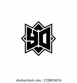 YO monogram logo with square rotate style outline design template