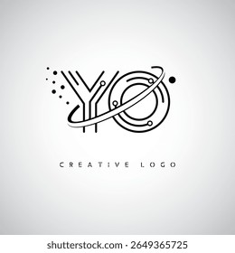 YO Orbit Monogram Logo - Futuristic Minimal Letter mark with Circular Line Art, Tech-Inspired Dots and Space Motion Concept for Modern Branding Identity (Logotipo Monográfico de Órbita YO - Marca de Letra Mínima Futurista com Linha de Arte Circular, Pontos Inspirados na Tecnologia e Conceito de Movimento Espacial para Identidade de Marca Moderna)