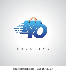 YO Shopping Monogram - Logotipo de comércio eletrônico de entrega rápida com ícone de saco e marca digital para loja online, varejo e identidade logística
