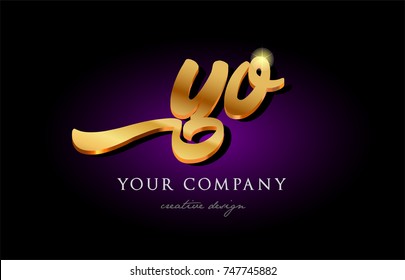 yo  y o alphabet combination letter logo in gold golden 3d metal beautiful typography suitable for banner brochure design