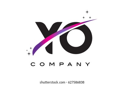 YO Y O Black Letter Logo Design with Purple Magenta Swoosh and Stars.