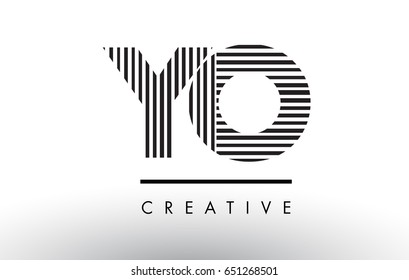 YO Y O Black and White Letter Logo Design with Vertical and Horizontal Lines.