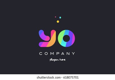 yo y o  creative rainbow green orange blue purple magenta pink artistic alphabet company letter logo design vector icon template