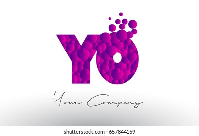 YO Y O Dots Letter Logo with Purple Pink Magenta Bubbles Texture Vector.